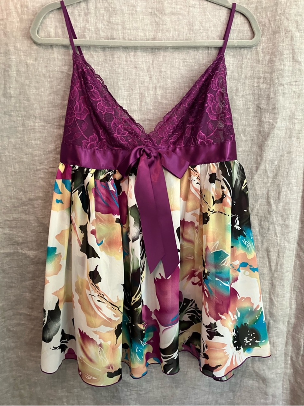 Vintage Y2K Babydoll Slip by Inner Secrets with Lace Bust and Floral Skirt